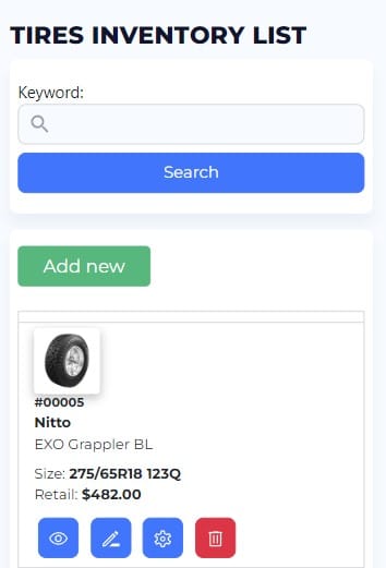Tire Cloud App Screenshot
